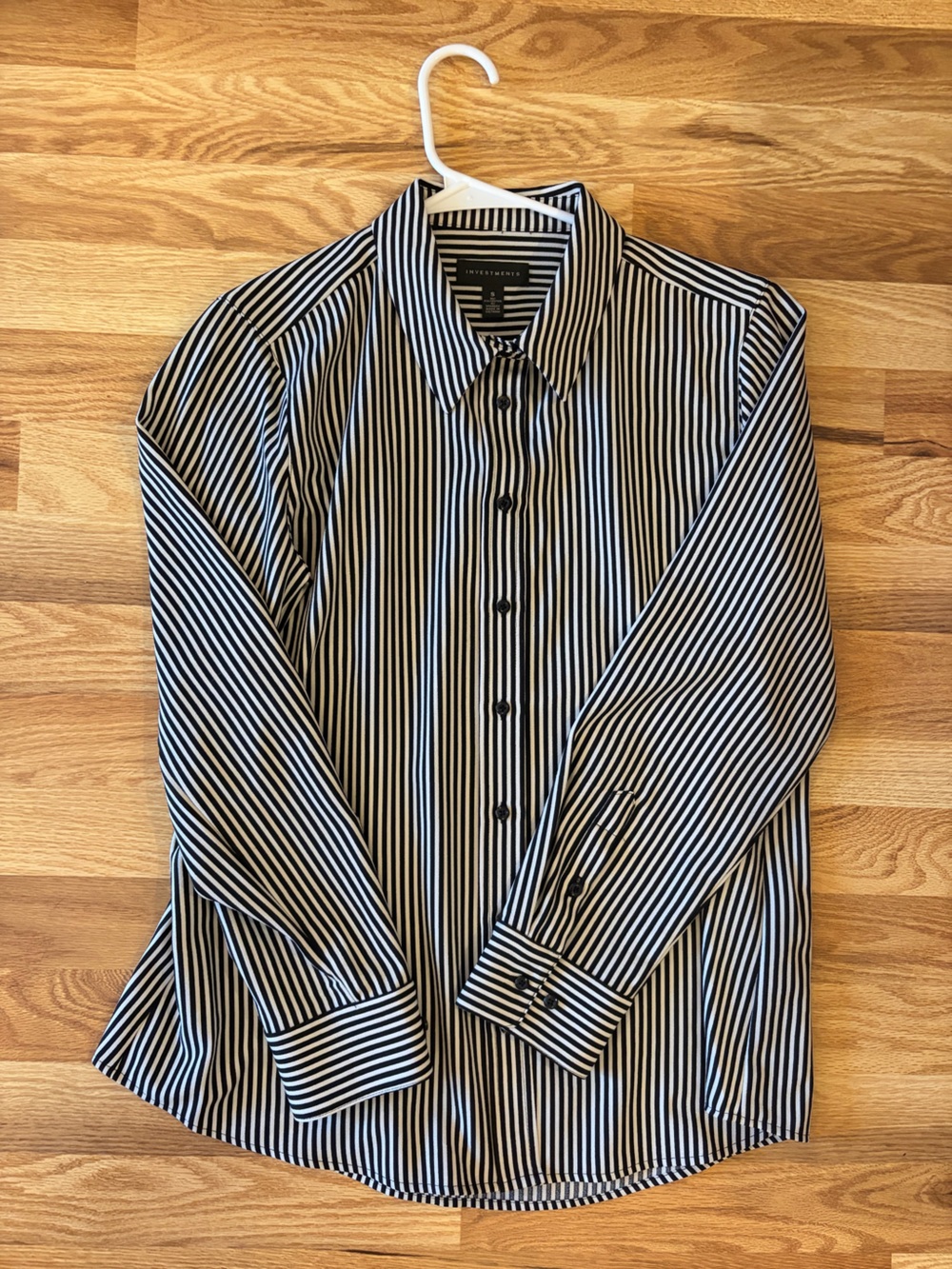 Investments Black and White Vertical Stripe Button-Down Shirt